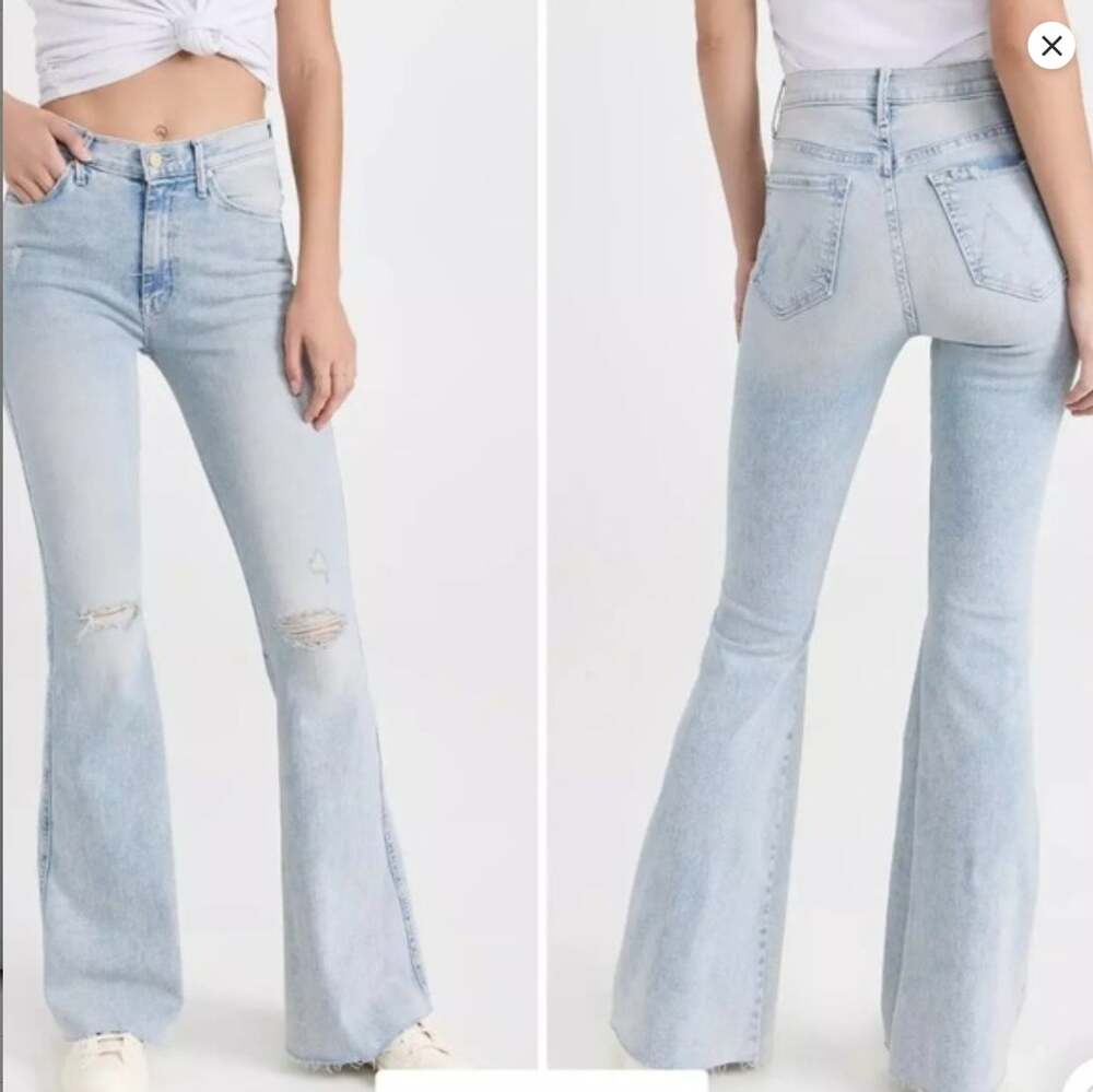 NWT MOTHER The Super Cruiser Double Heel Fray Flare Jeans in nature of the game